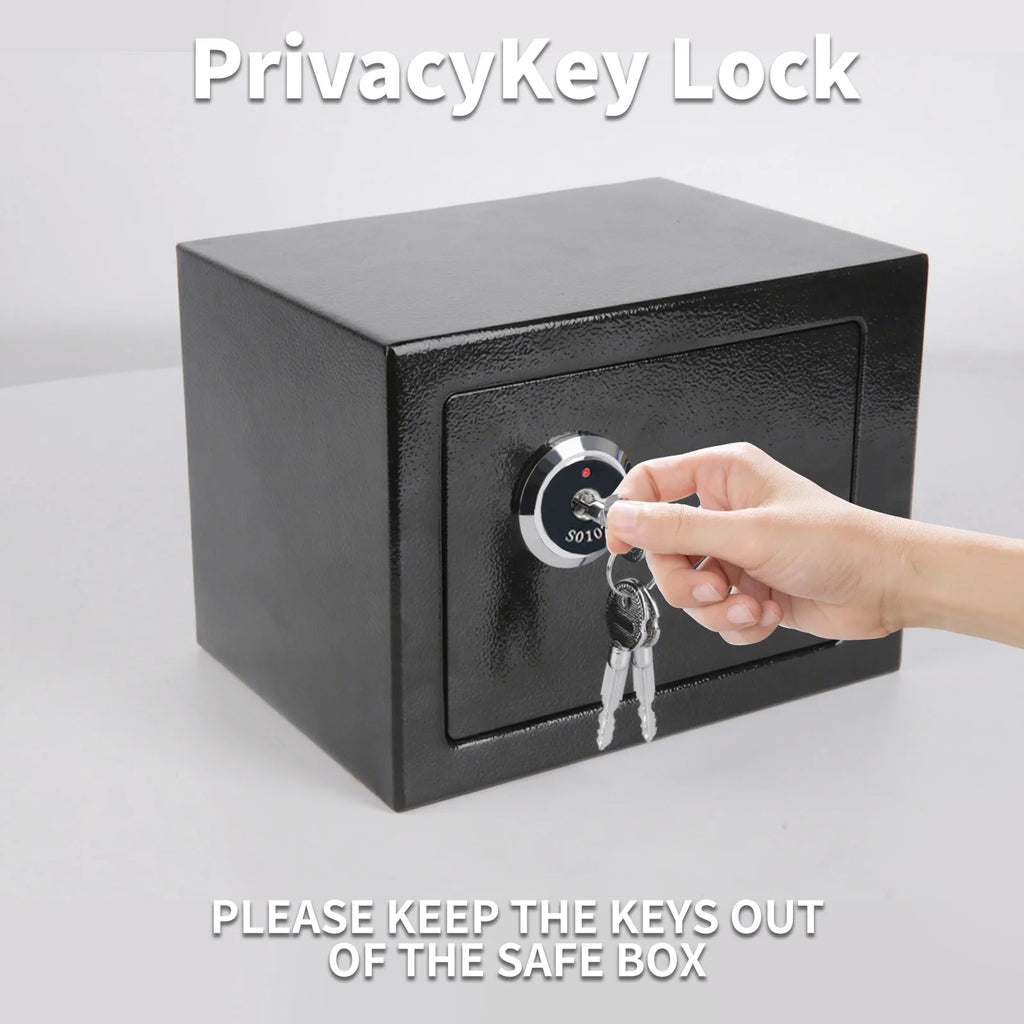 Ultra‑Strong Iron Steel Key Operated Security Safe Box, High‑Security Double Bitted Key Lock Super Hard Quality Cash Box with 3 Emergency Keys & 2 Expansion Bolts, Ideal Secure Storage Solution for Money Documents Jewelry