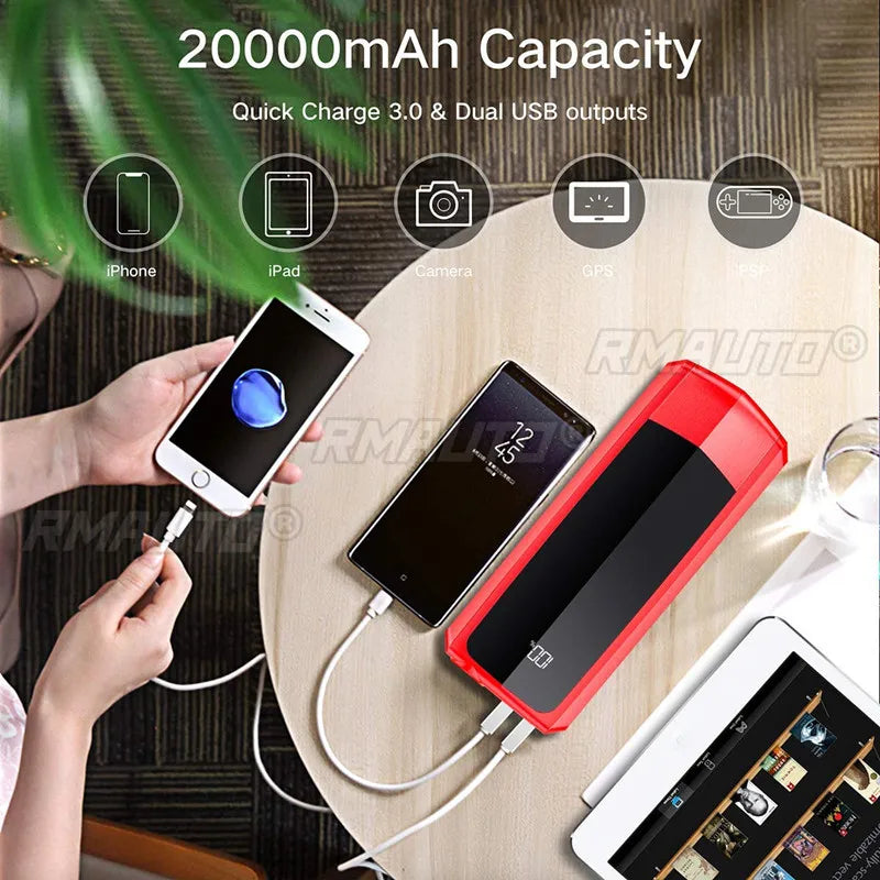 20000mAh Car Jump Starter Power Bank Auto Emergency Starting Device With LCD Display QC3.0 Charging Portable Car Powerbank