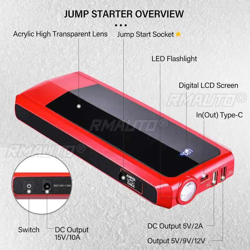20000mAh Car Jump Starter Power Bank Auto Emergency Starting Device With LCD Display QC3.0 Charging Portable Car Powerbank
