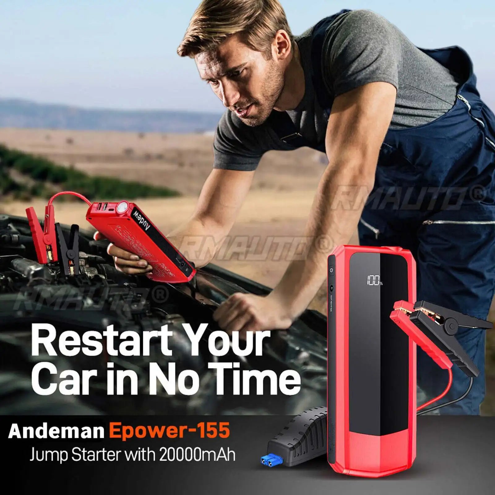 20000mAh Car Jump Starter Power Bank Auto Emergency Starting Device With LCD Display QC3.0 Charging Portable Car Powerbank