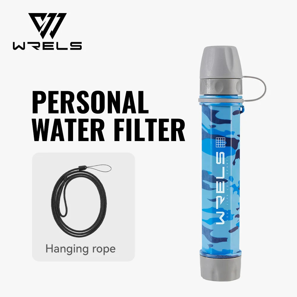 WRELS Outdoor Mini Camping Hiking Purification Water Filter Straw Carbon Fiber Water Bag for Survival or Emergency Supplies