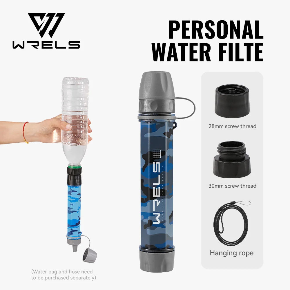 WRELS Outdoor Mini Camping Hiking Purification Water Filter Straw Carbon Fiber Water Bag for Survival or Emergency Supplies