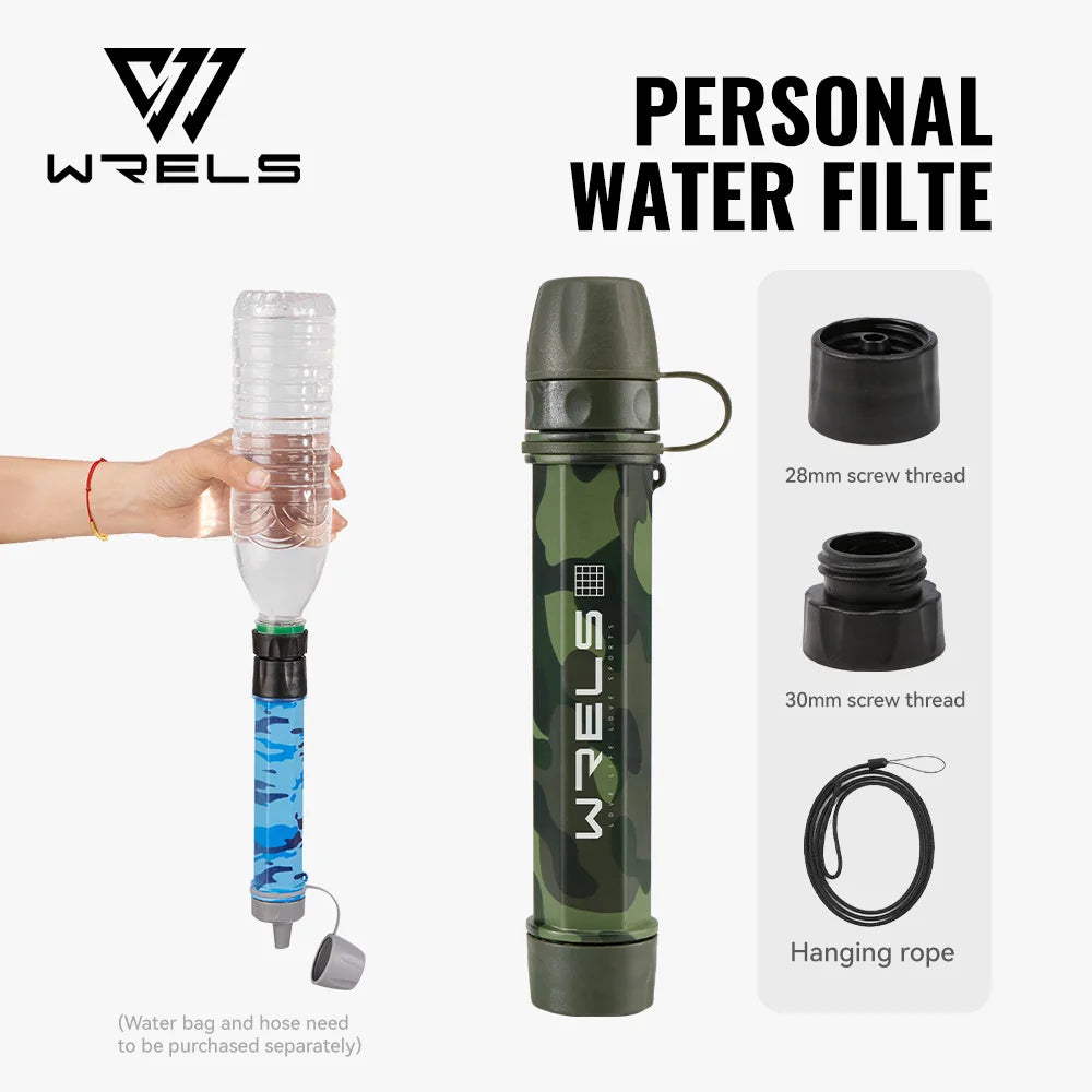 WRELS Outdoor Mini Camping Hiking Purification Water Filter Straw Carbon Fiber Water Bag for Survival or Emergency Supplies