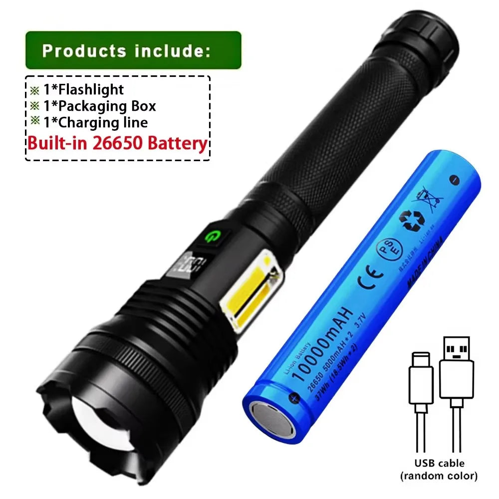 Super Long Range LED Flashlight USB Rechargeable Handheld Tactical Torch High Power Zoomable Work Light for Camping Hunting Use