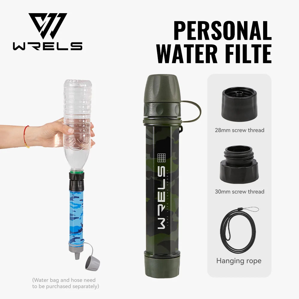 WRELS Outdoor Mini Camping Hiking Purification Water Filter Straw Carbon Fiber Water Bag for Survival or Emergency Supplies