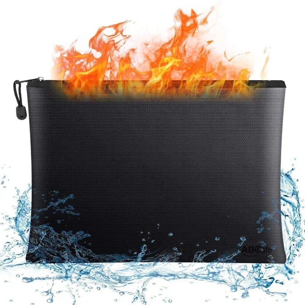 Fireproof Waterproof Money Bag with Pockets Flame Resistant Document File Pouch Cash Bank Deposit Safe Storage Zipper Closure