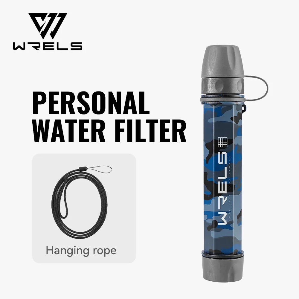 WRELS Outdoor Mini Camping Hiking Purification Water Filter Straw Carbon Fiber Water Bag for Survival or Emergency Supplies