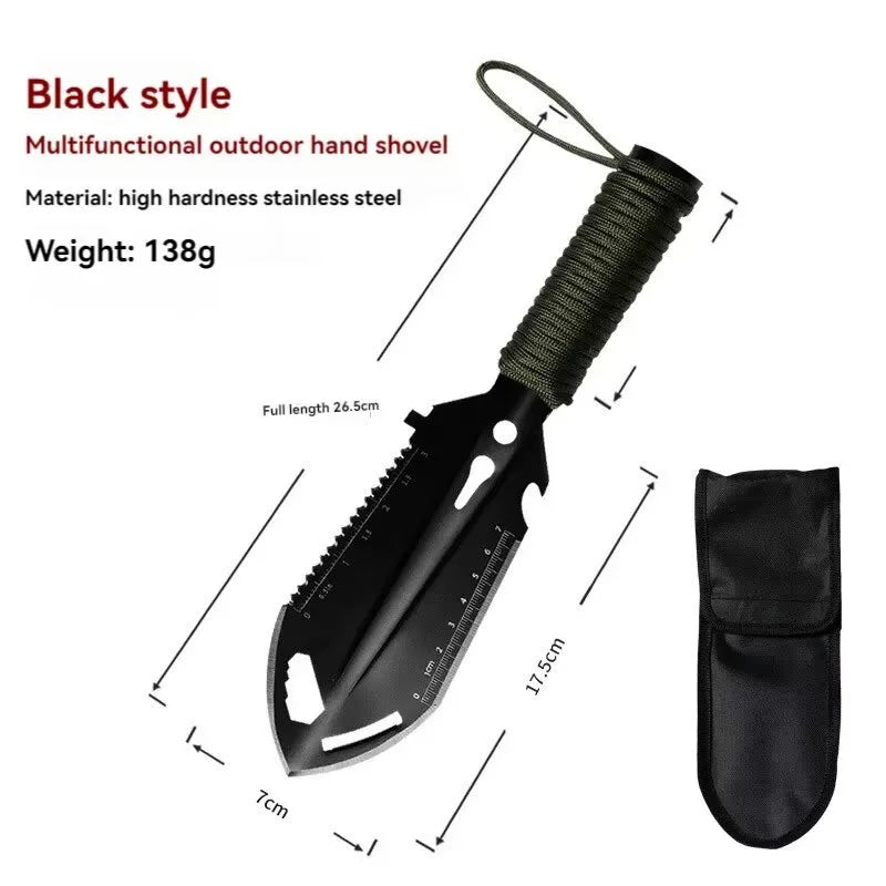 Folding Shovel Multi-Tool with Sawtooth & Pickaxe – Portable Short & Long Handle Carbon Steel Spade for Camping Survival Gardeni