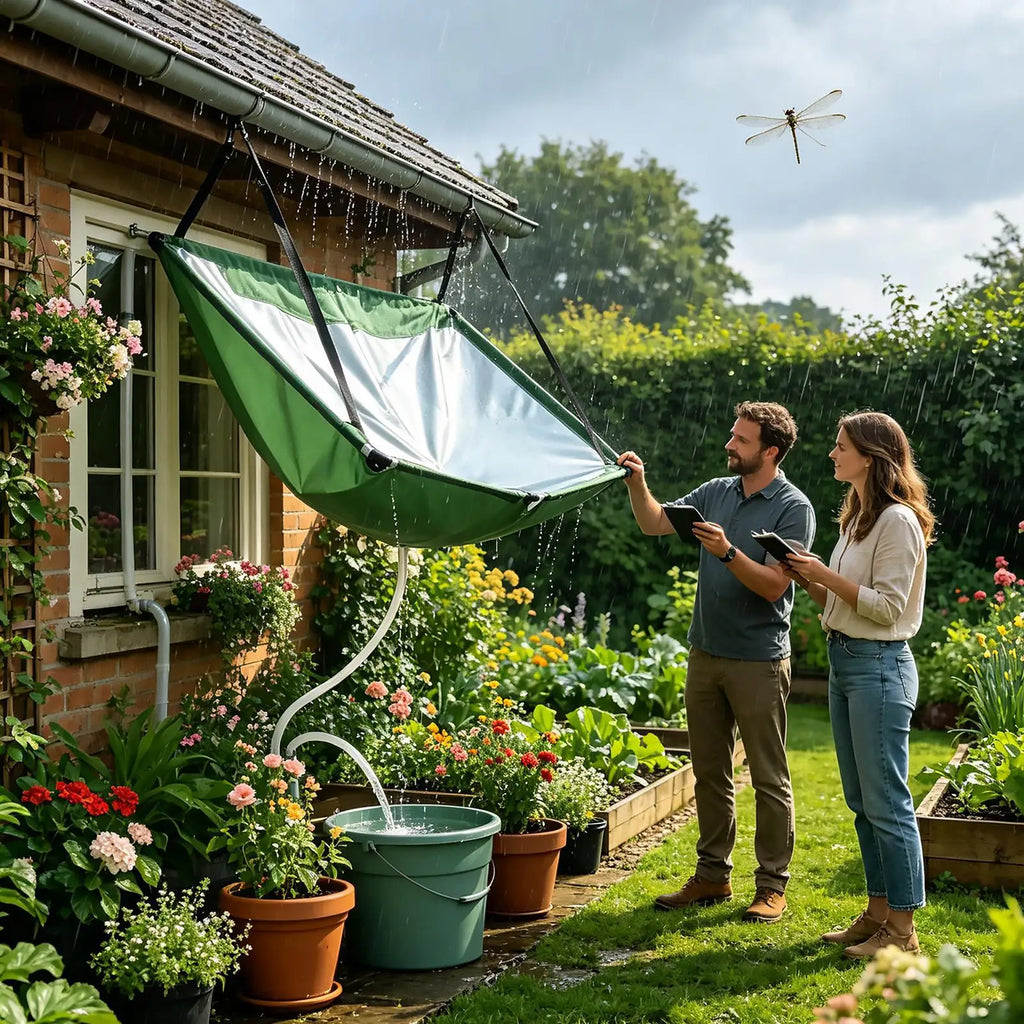 Outdoor rainwater harvester, water guide, rainwater collection device, hanging rainwater collection cover with 1m water hose