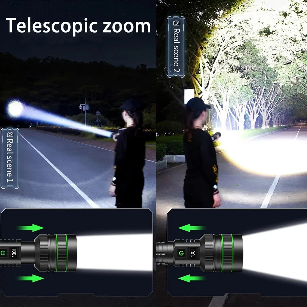 Super Long Range LED Flashlight USB Rechargeable Handheld Tactical Torch High Power Zoomable Work Light for Camping Hunting Use