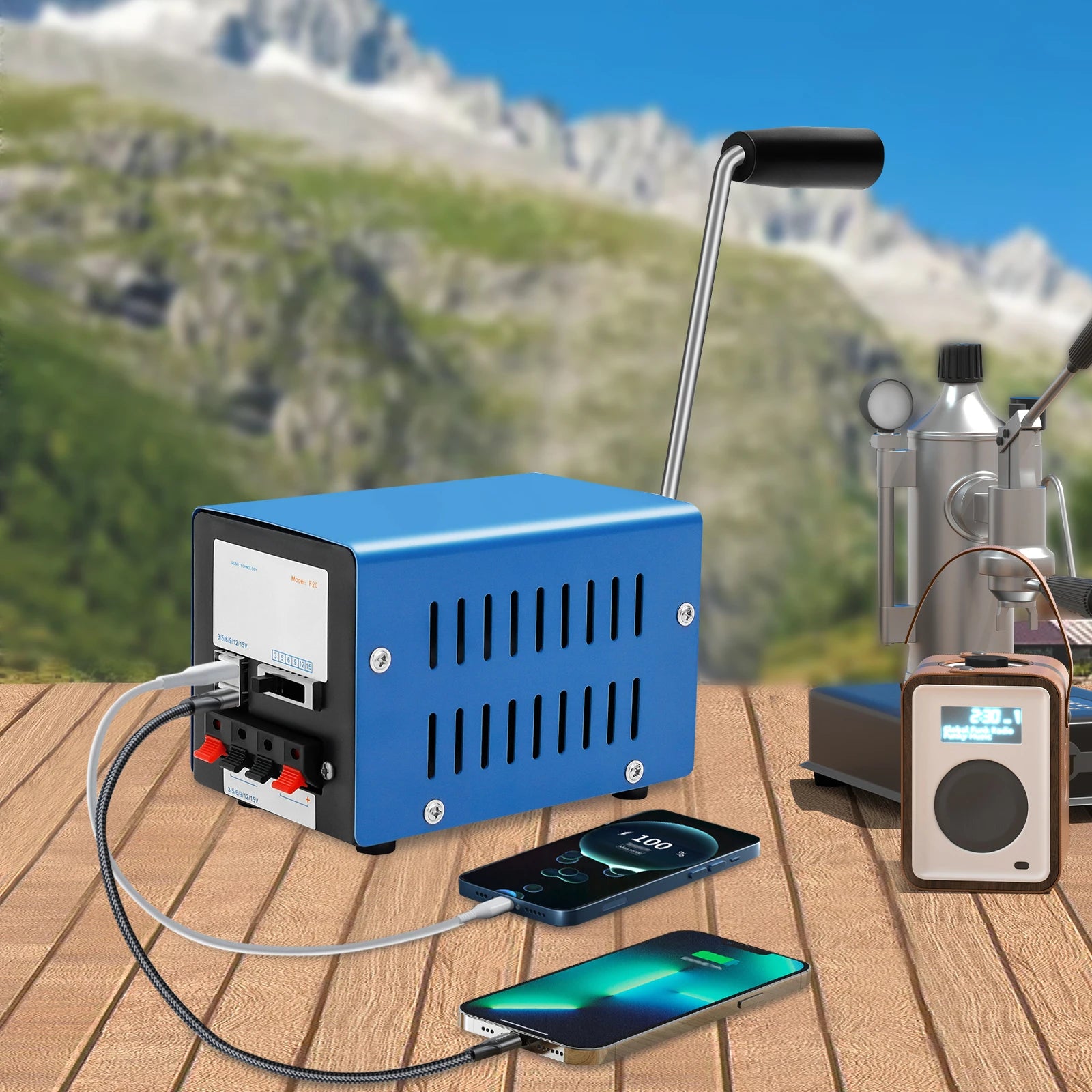 20W Manual Hand Crank Generator Portable Emergency USB Charging Generator F20 for Travel Camping