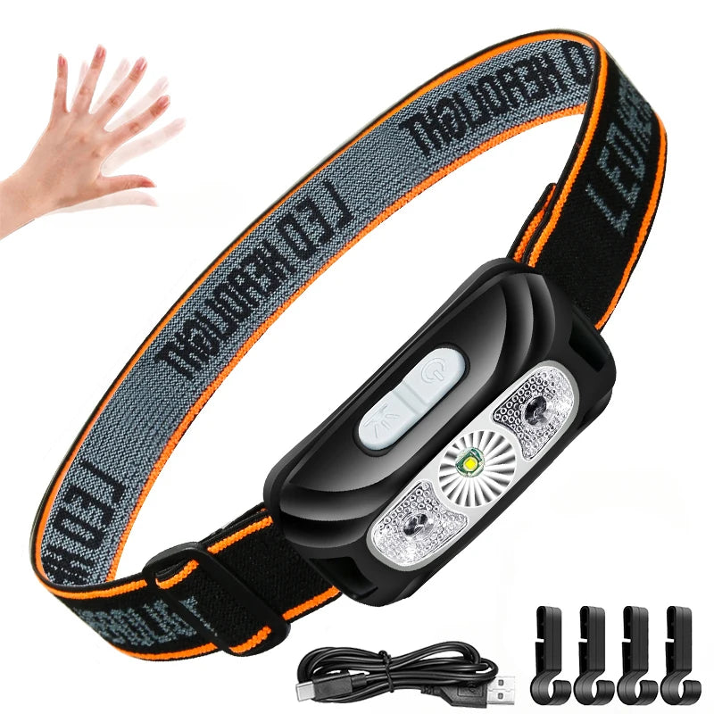 Strong Light Headlamp Portable LED Sensor Headlamp USB Rechargeable Head Flashlight Outdoor Camping Fishing Emergency Lantern