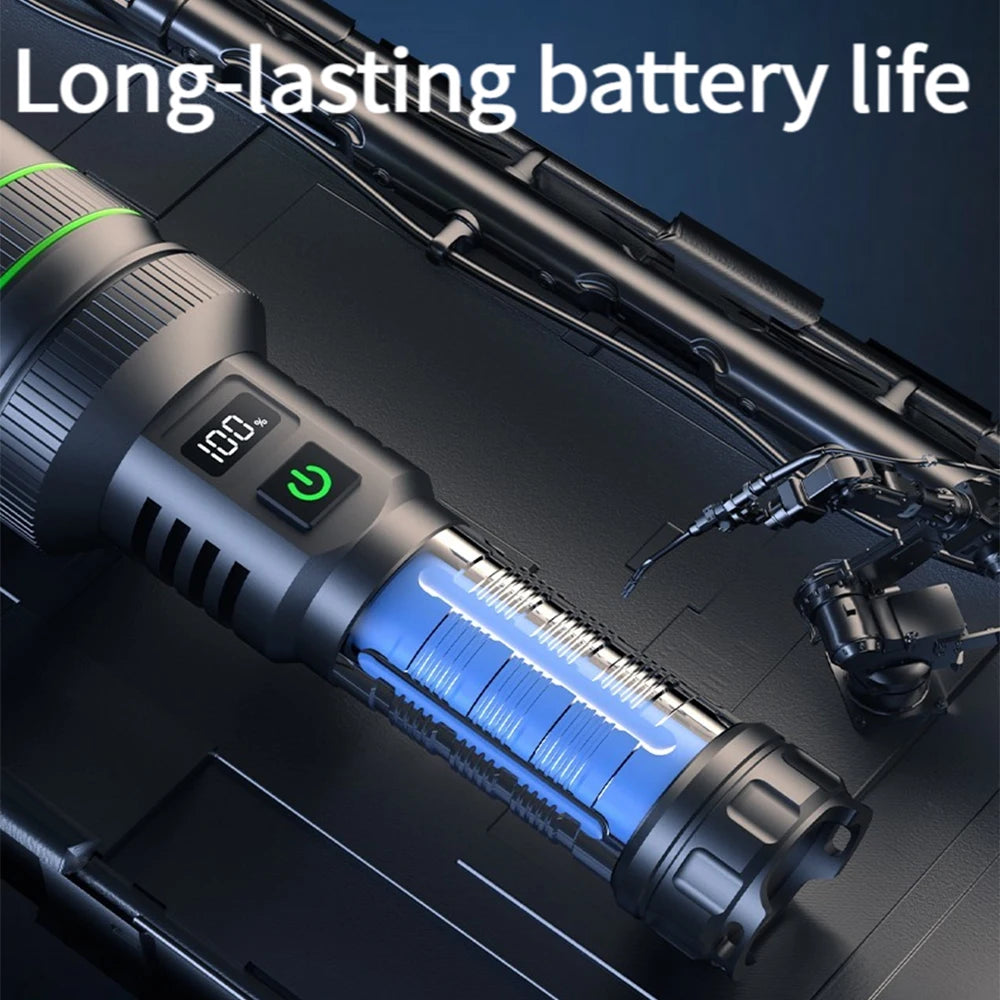 Super Long Range LED Flashlight USB Rechargeable Handheld Tactical Torch High Power Zoomable Work Light for Camping Hunting Use