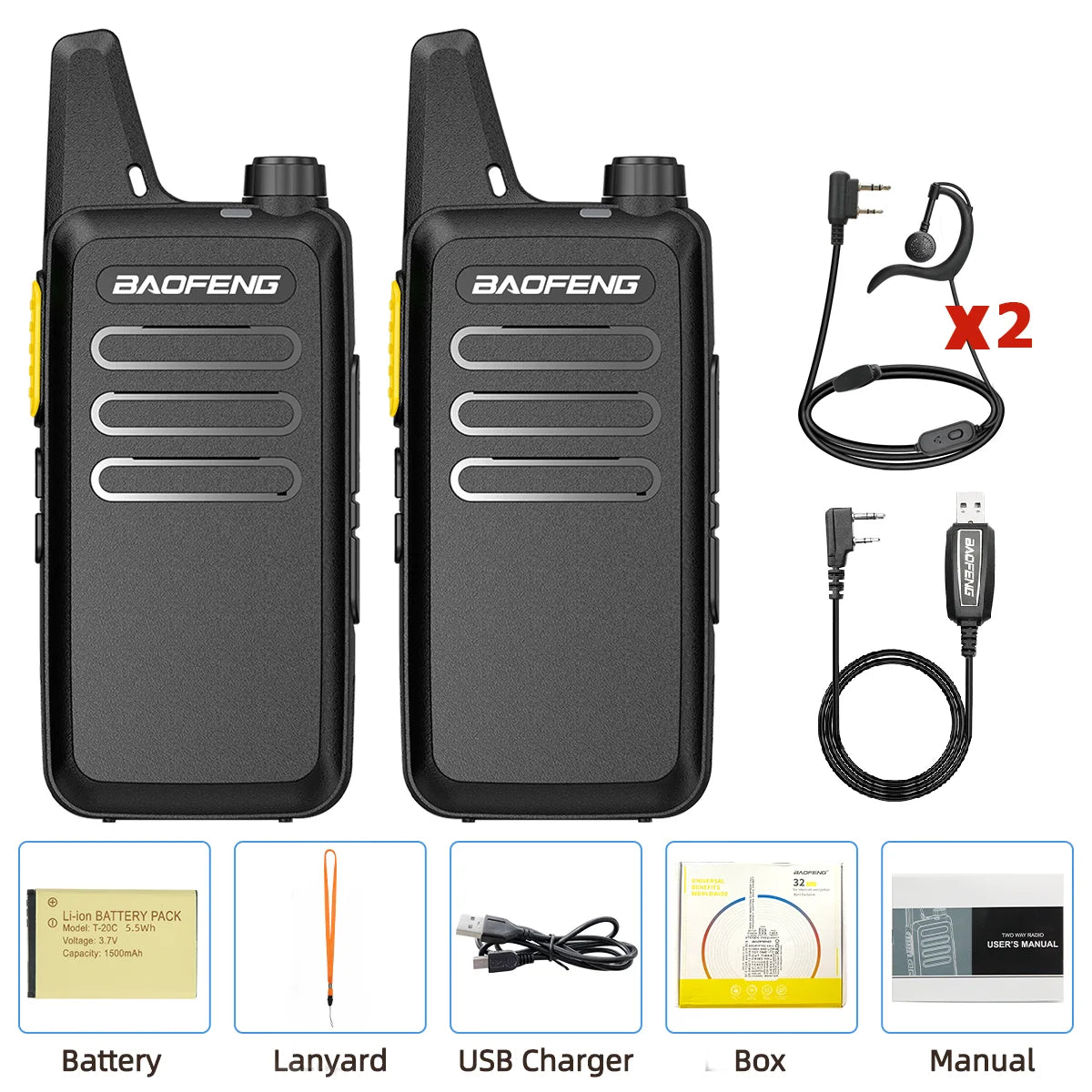 2PCS Baofeng BF-T20D GMSK Digital Walkie Talkie Noice Reduction Radio Encrypted Call Portable USB Charger VOX For Travel