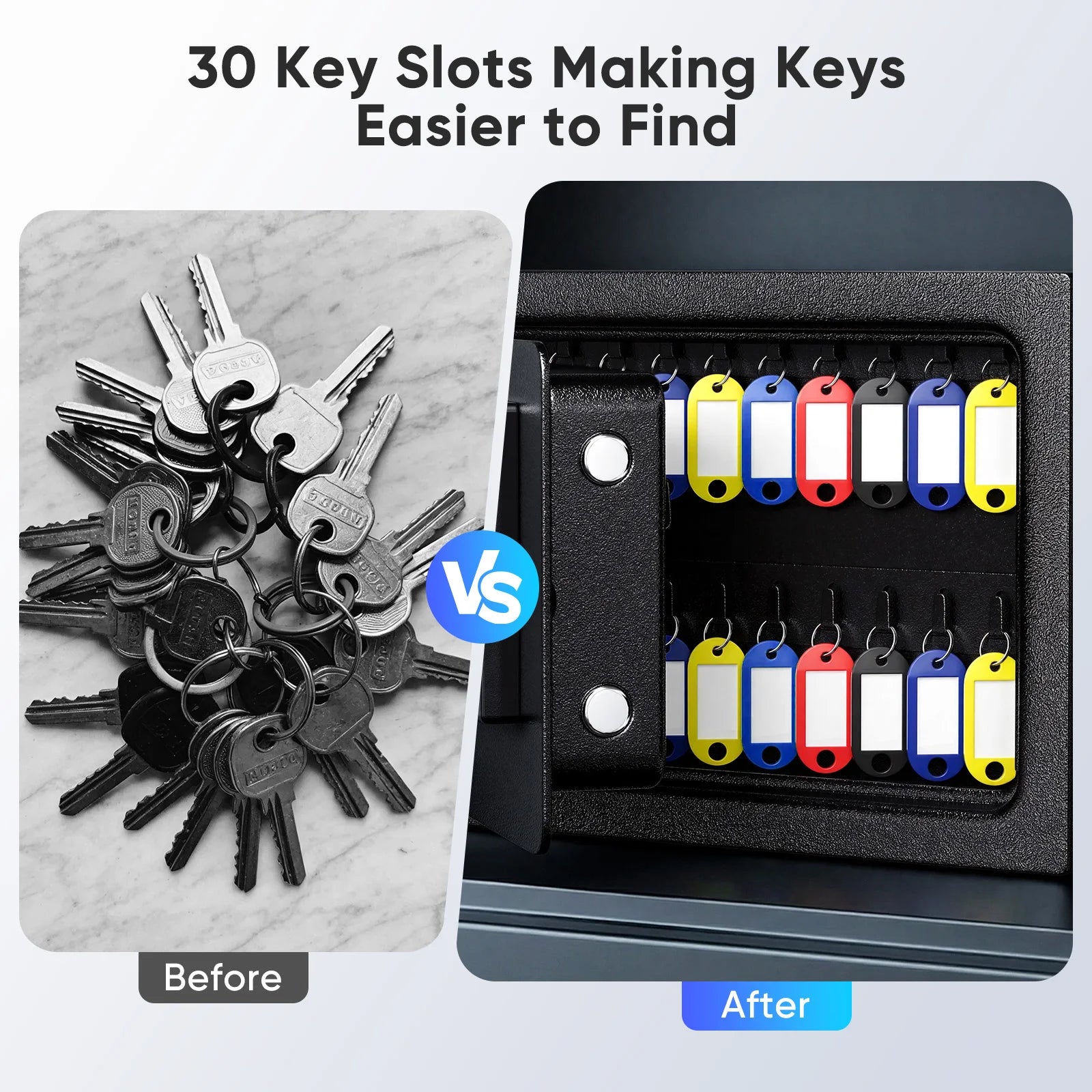 30 Key Digital Key Cabinet, Electronic Steel Lock Box with Key Tags for Home, Hotels & Business Key Organization