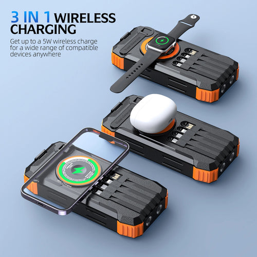 100000mAh Waterproof Flashlight Outdoor Solar Power Bank Hand Crank Battery Charger Powerbank for iPhone Xiaomi Samsung