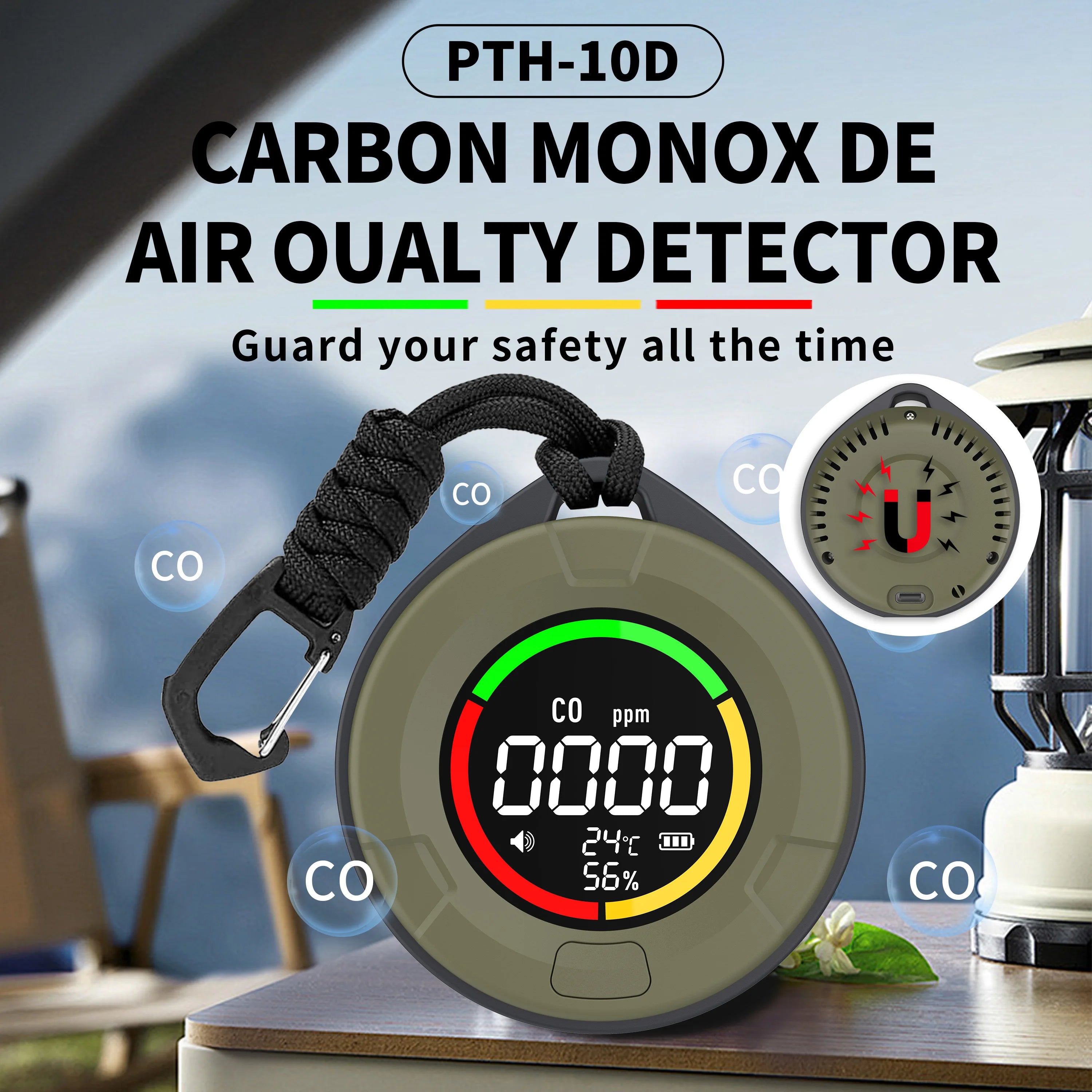 FABISENSE 10E 5 in 1 Portable Carbon Monoxide CO Detector, CO2 RV Carbon Dioxide Detector Alarm Temp/Humidity