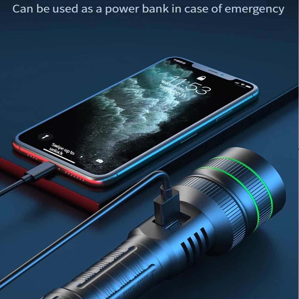 Super Long Range LED Flashlight USB Rechargeable Handheld Tactical Torch High Power Zoomable Work Light for Camping Hunting Use