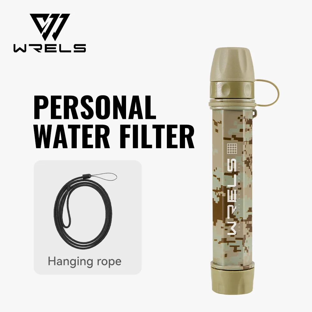 WRELS Outdoor Mini Camping Hiking Purification Water Filter Straw Carbon Fiber Water Bag for Survival or Emergency Supplies