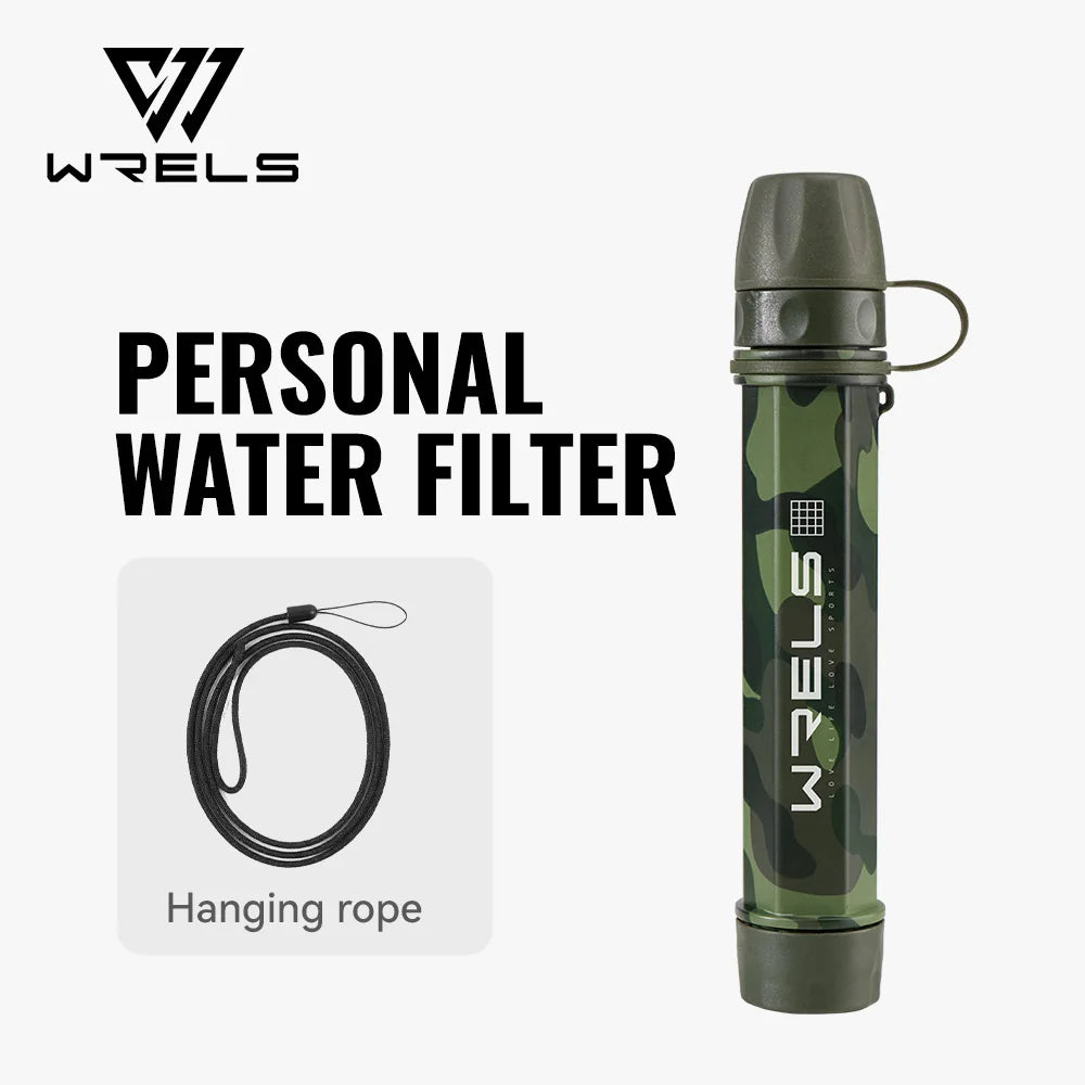 WRELS Outdoor Mini Camping Hiking Purification Water Filter Straw Carbon Fiber Water Bag for Survival or Emergency Supplies
