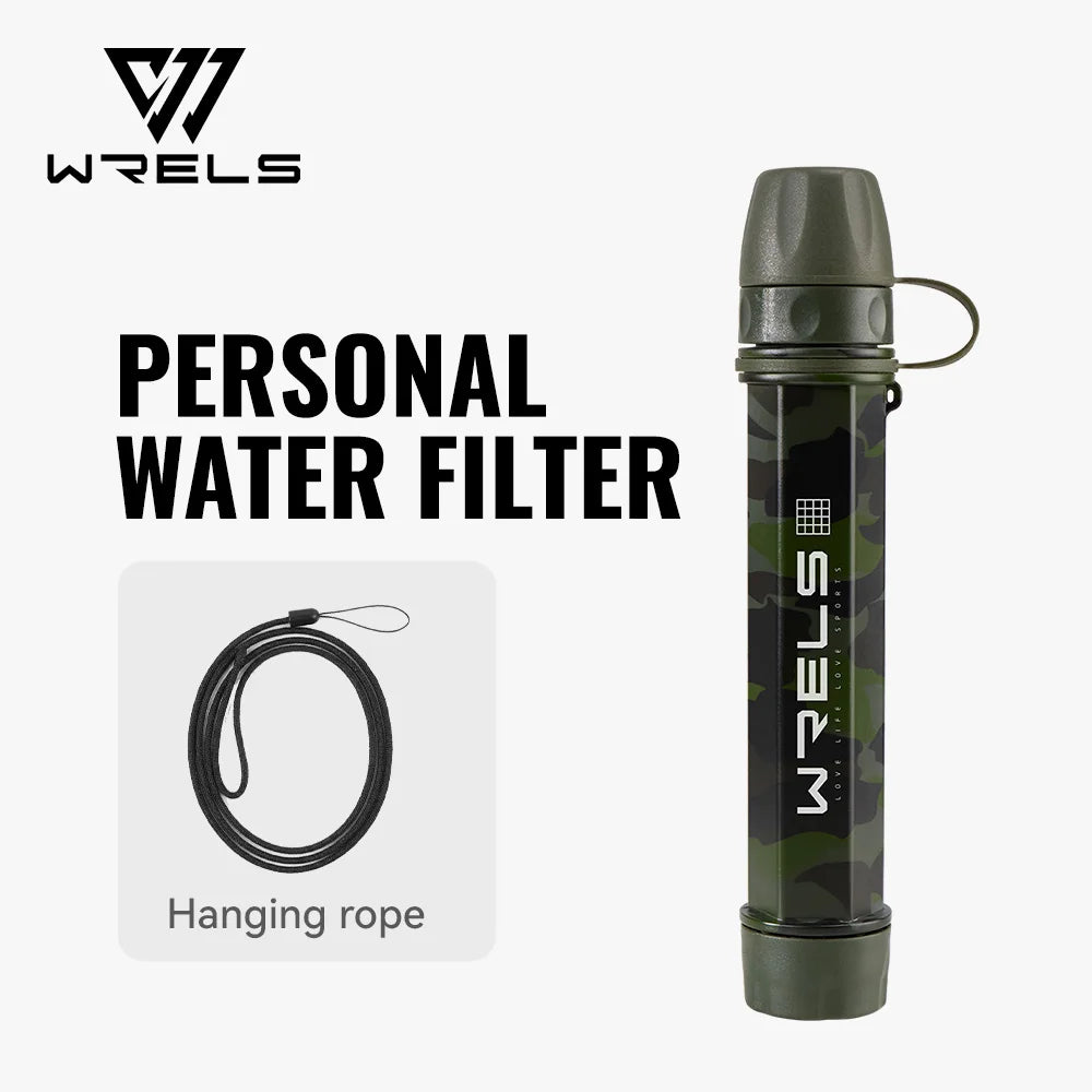 WRELS Outdoor Mini Camping Hiking Purification Water Filter Straw Carbon Fiber Water Bag for Survival or Emergency Supplies