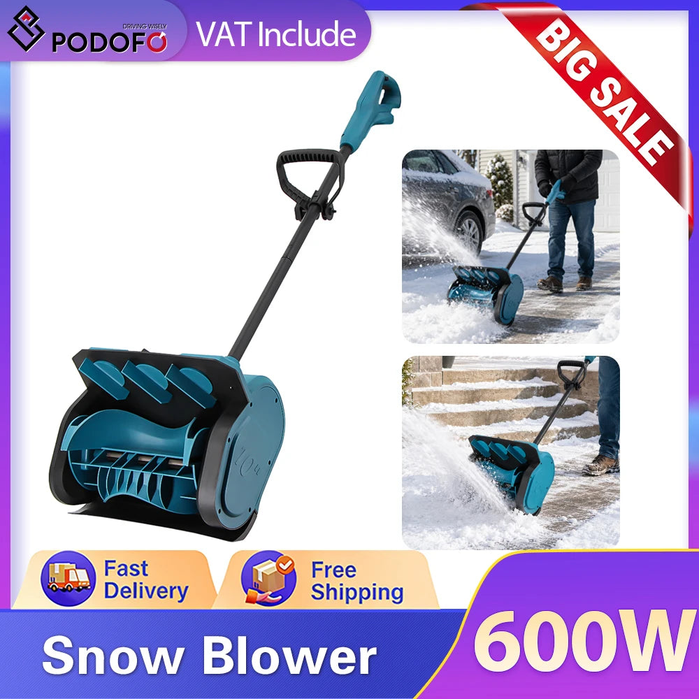 Podofo 600W Electric Snow Shovel Portable Snow Blower Cordless Foldable Snow Blower Snow Cleaning Machine Snow Remover For Patio Sidewalk Driveway Clean Yard