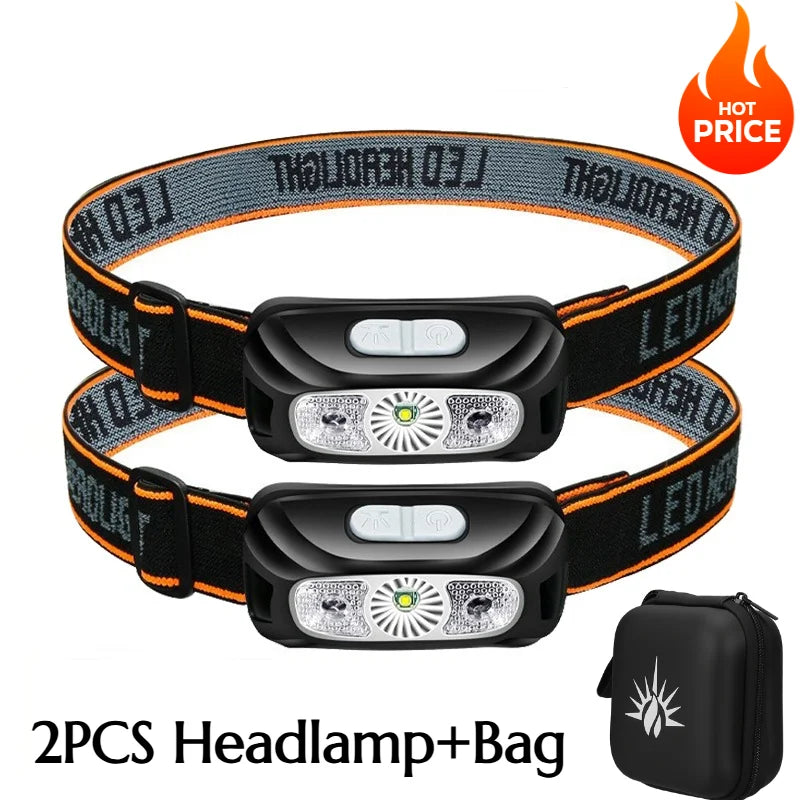 Strong Light Headlamp Portable LED Sensor Headlamp USB Rechargeable Head Flashlight Outdoor Camping Fishing Emergency Lantern