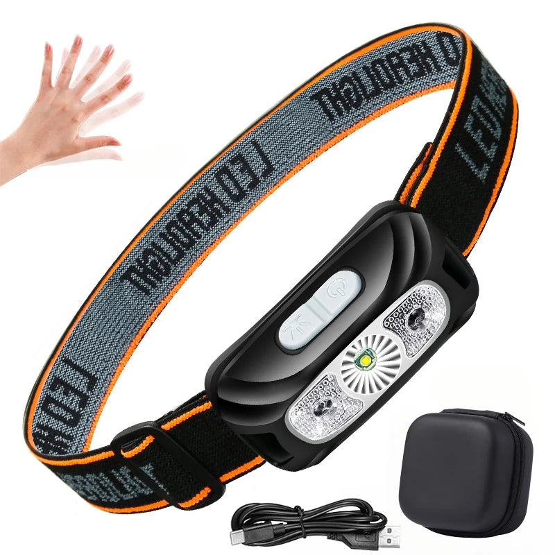 Strong Light Headlamp Portable LED Sensor Headlamp USB Rechargeable Head Flashlight Outdoor Camping Fishing Emergency Lantern