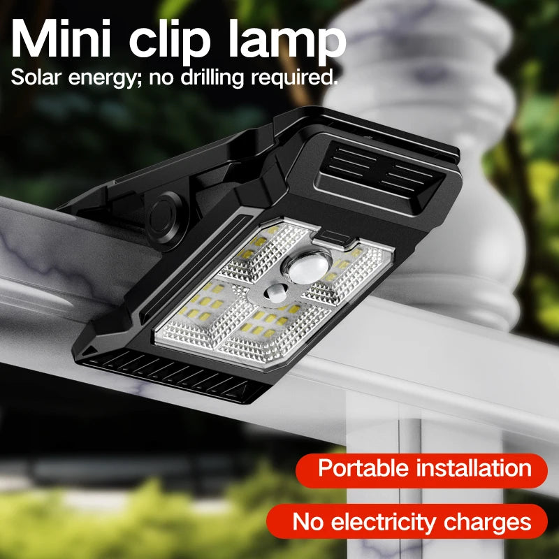 Solar powered courtyard lamp, household garden lighting, human body sensing multifunctional outdoor clip on lawn lamp