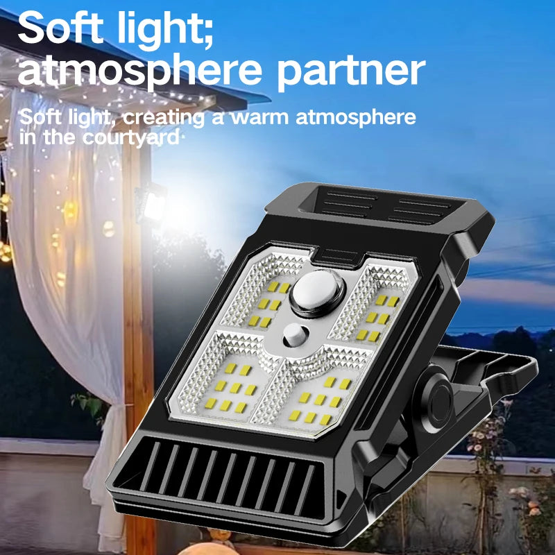 Solar powered courtyard lamp, household garden lighting, human body sensing multifunctional outdoor clip on lawn lamp