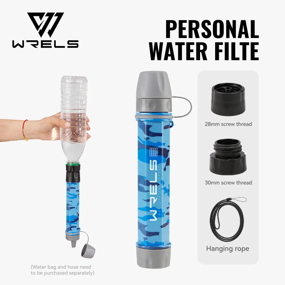 WRELS Outdoor Mini Camping Hiking Purification Water Filter Straw Carbon Fiber Water Bag for Survival or Emergency Supplies