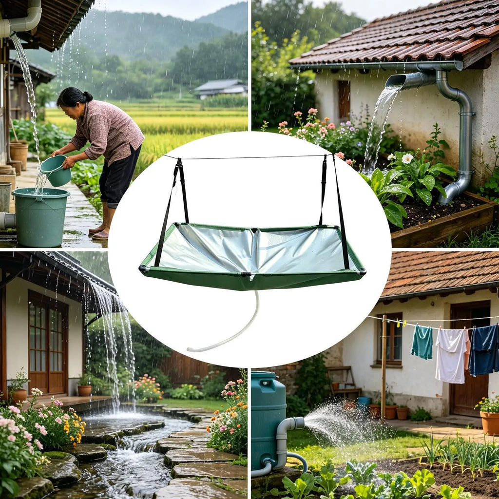 Outdoor rainwater harvester, water guide, rainwater collection device, hanging rainwater collection cover with 1m water hose