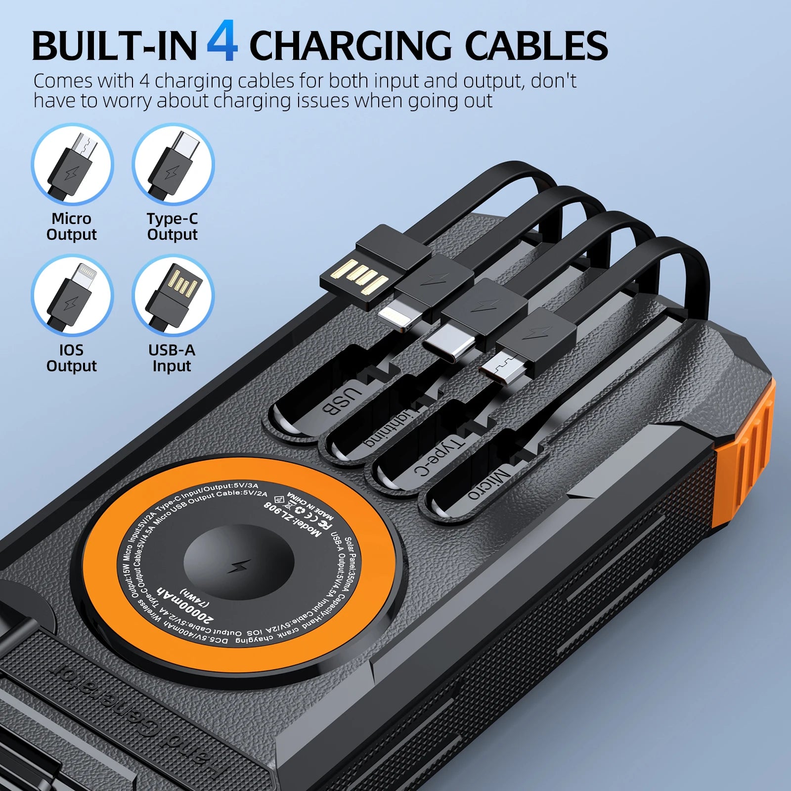 100000mAh Waterproof Flashlight Outdoor Solar Power Bank Hand Crank Battery Charger Powerbank for iPhone Xiaomi Samsung