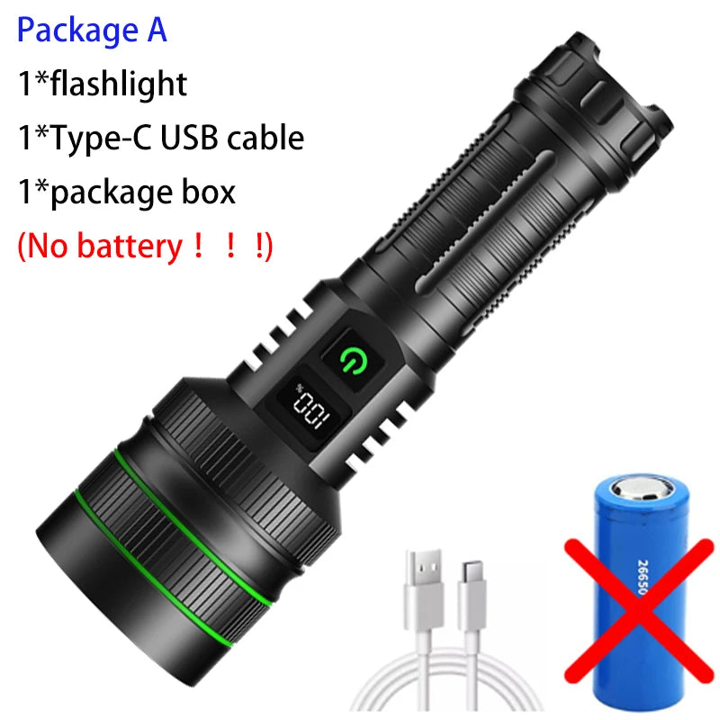 Super Long Range LED Flashlight USB Rechargeable Handheld Tactical Torch High Power Zoomable Work Light for Camping Hunting Use
