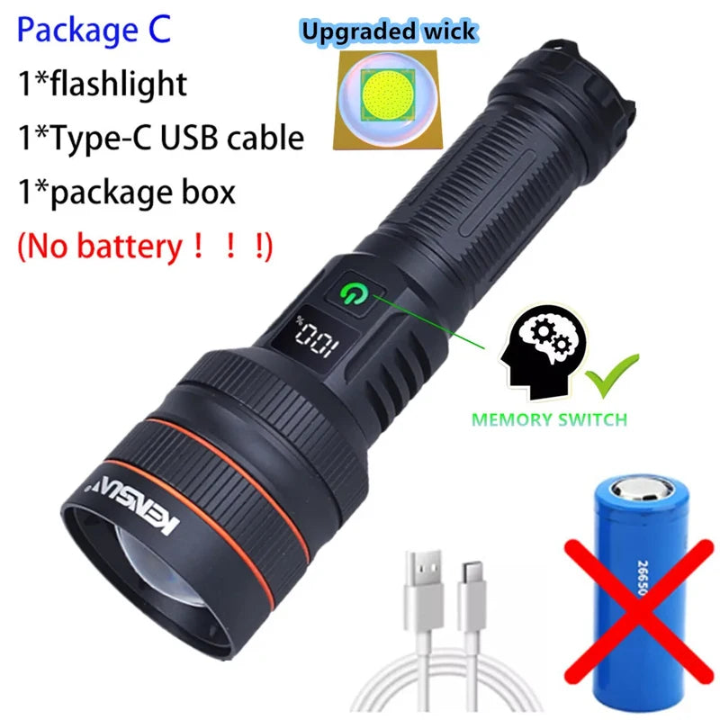 Super Long Range LED Flashlight USB Rechargeable Handheld Tactical Torch High Power Zoomable Work Light for Camping Hunting Use