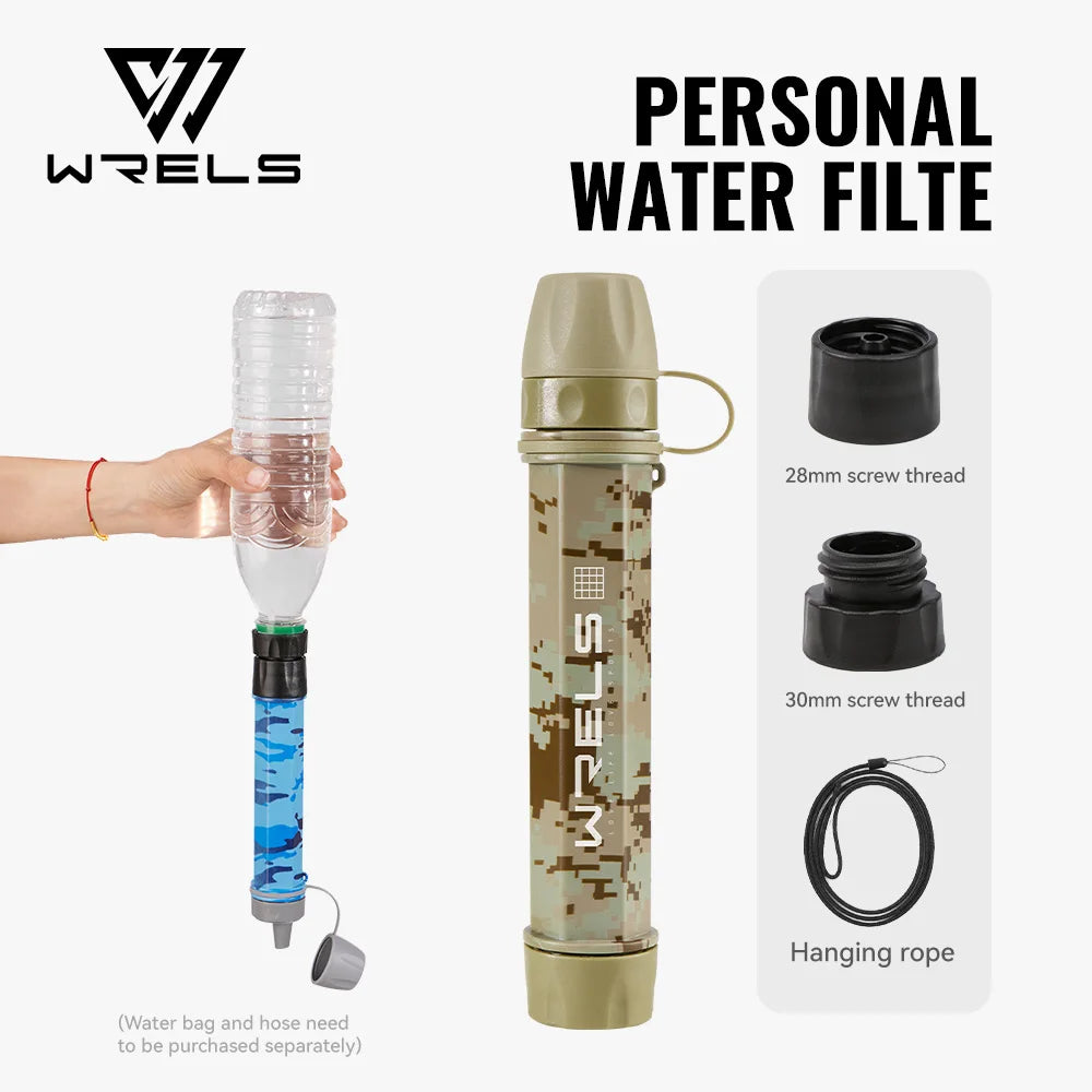 WRELS Outdoor Mini Camping Hiking Purification Water Filter Straw Carbon Fiber Water Bag for Survival or Emergency Supplies
