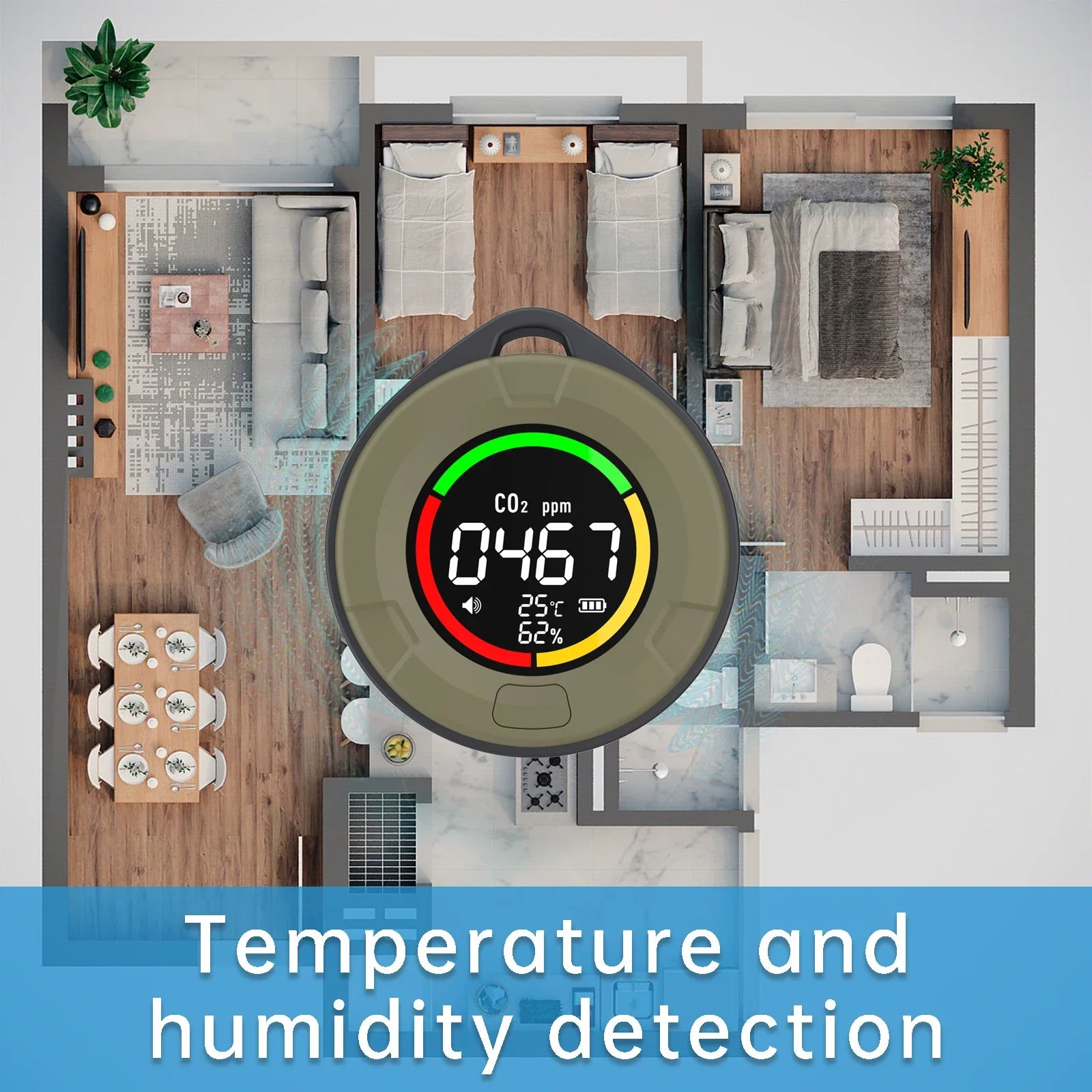 FABISENSE 10E 5 in 1 Portable Carbon Monoxide CO Detector, CO2 RV Carbon Dioxide Detector Alarm Temp/Humidity
