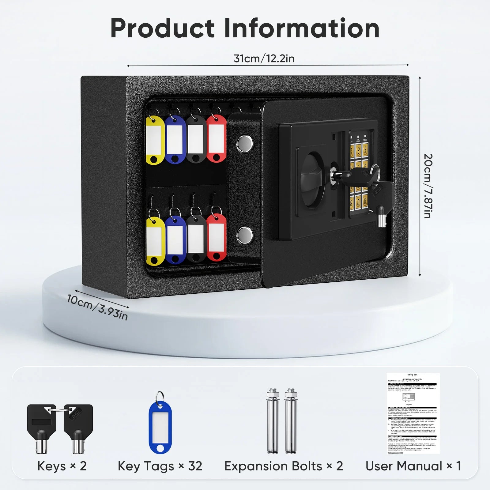 30 Key Digital Key Cabinet, Electronic Steel Lock Box with Key Tags for Home, Hotels & Business Key Organization