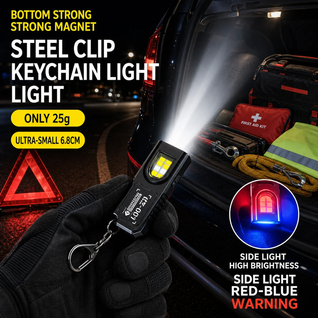 Powerful Mini COB LED Keychain Flashlight USB C Rechargeable Hanging Work Light Waterproof Keyring Camping Walking Pocket Lamp