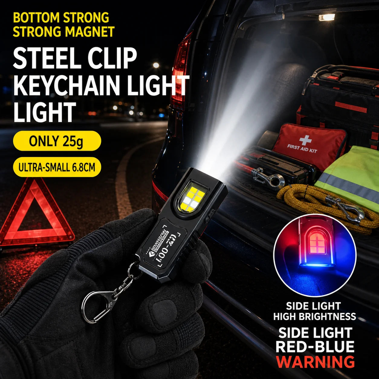Powerful Mini COB LED Keychain Flashlight USB C Rechargeable Hanging Work Light Waterproof Keyring Camping Walking Pocket Lamp