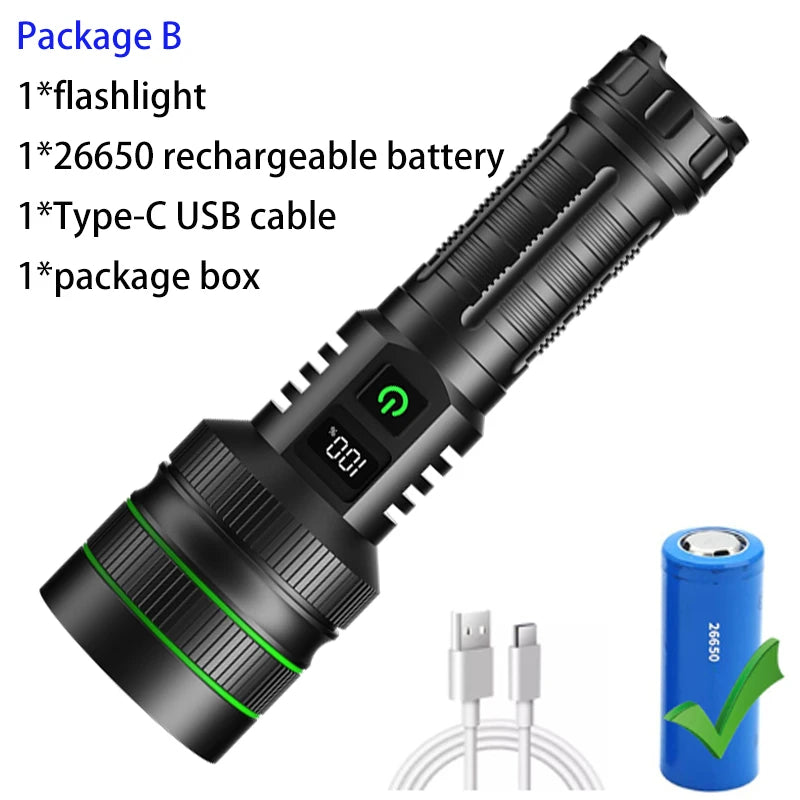 Super Long Range LED Flashlight USB Rechargeable Handheld Tactical Torch High Power Zoomable Work Light for Camping Hunting Use